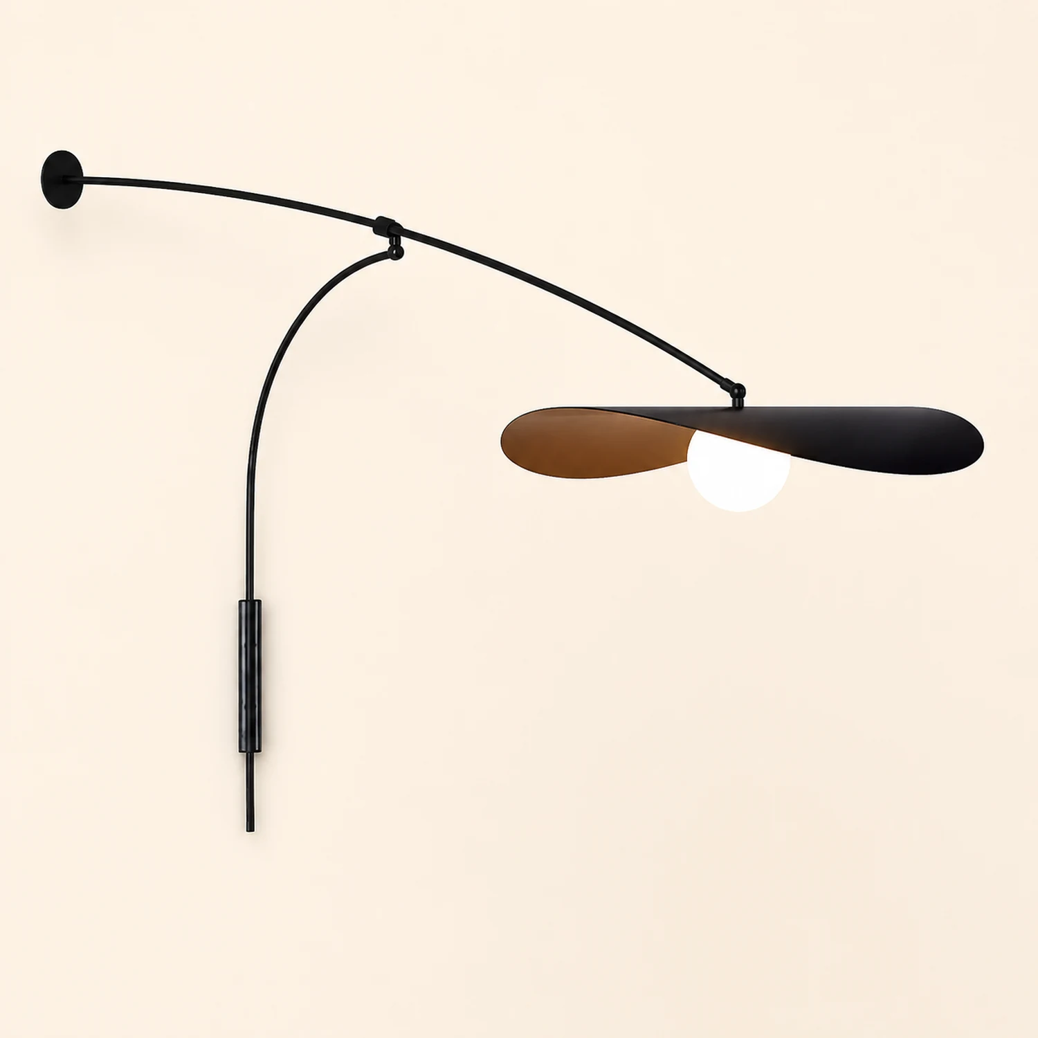 Carins Arc Wall Lamp, Metal/Glass, Black/Gold, Bedroom - Lumpaz