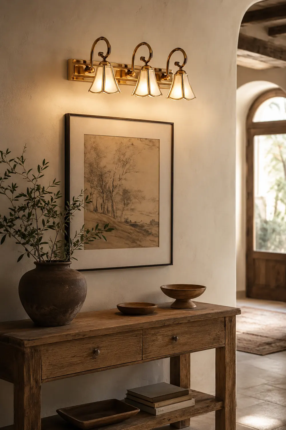 Félicie Wall Lamp Vintage Flower, Metal/Glass, Gold, Kitchen - Lumpaz