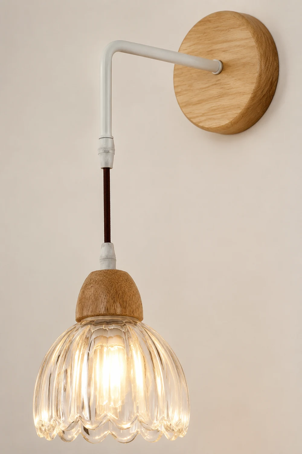Lily Pleated Clear Wooden Bedroom Vanity Wall Lamp - Lumpaz