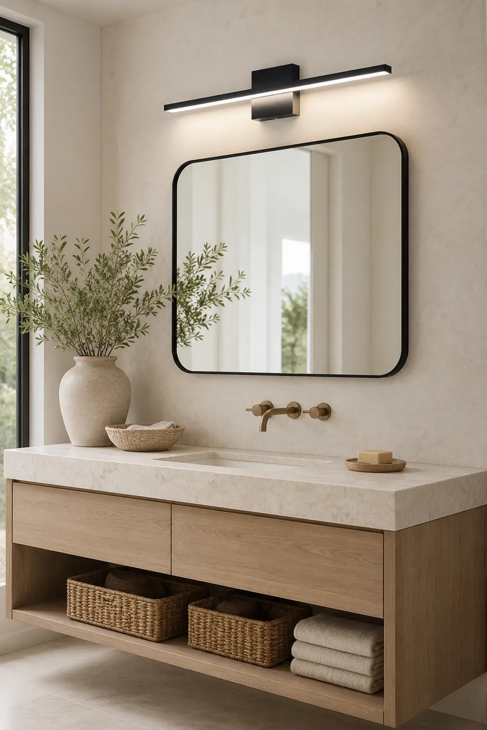Edge Modern Linear/Square Mirror Front Vanity Metal LED Wall Lamp - Lumpaz