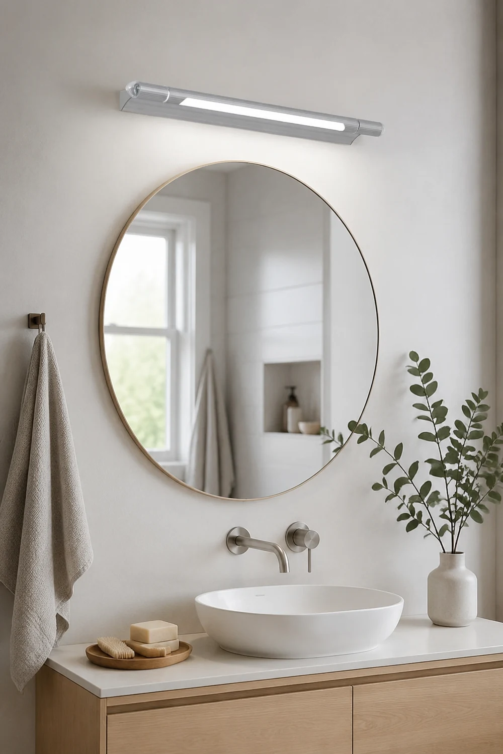 Edge Minimalist Linear Led Vanity Wall Lamp, Silver, Bathroom - Lumpaz