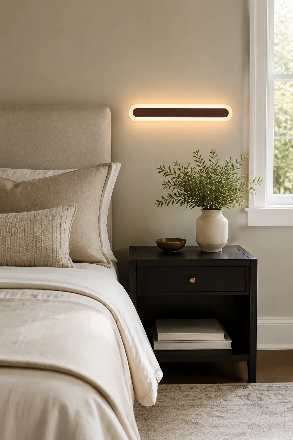 Edge Modern Linear Vanity Wall Lamp, White/Brown, Bathroom - Lumpaz