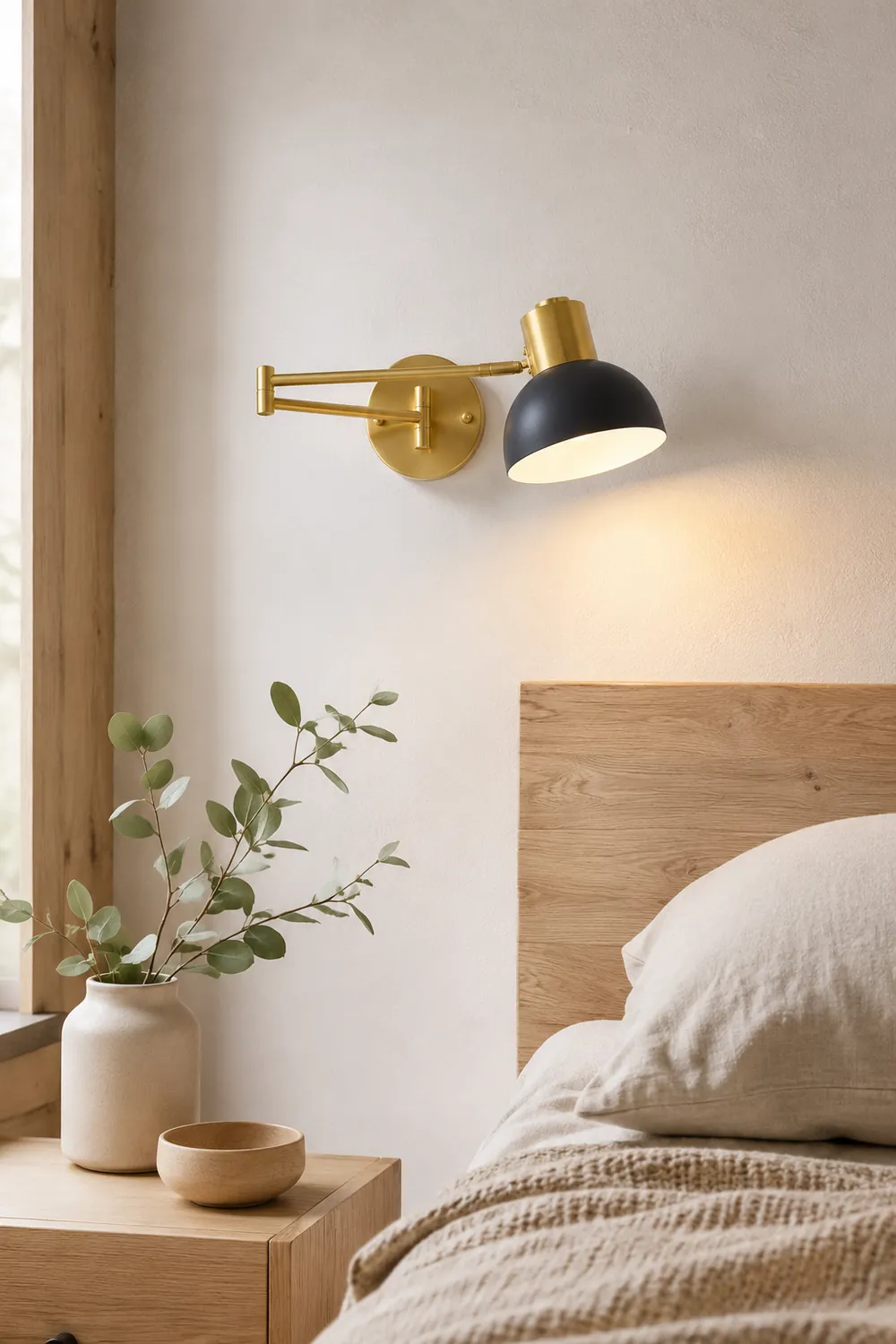 Freja Wall Lamp Modern, Metal Adjustable, Black/Gold, Bedroom - Lumpaz