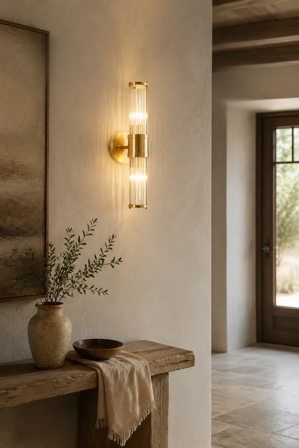 Leigh American Cylindrical Elegant Gold Glass/Metal Vanity Wall Lamp - Lumpaz