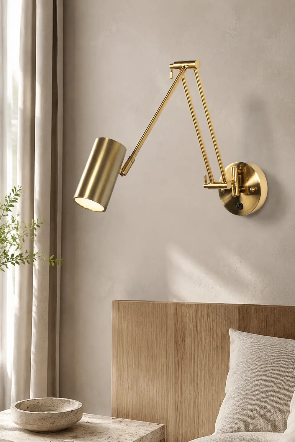 Freja Wall Lamp Cylindrical Adjustable Lamp Pole Metal Brass, Bedroom - Lumpaz