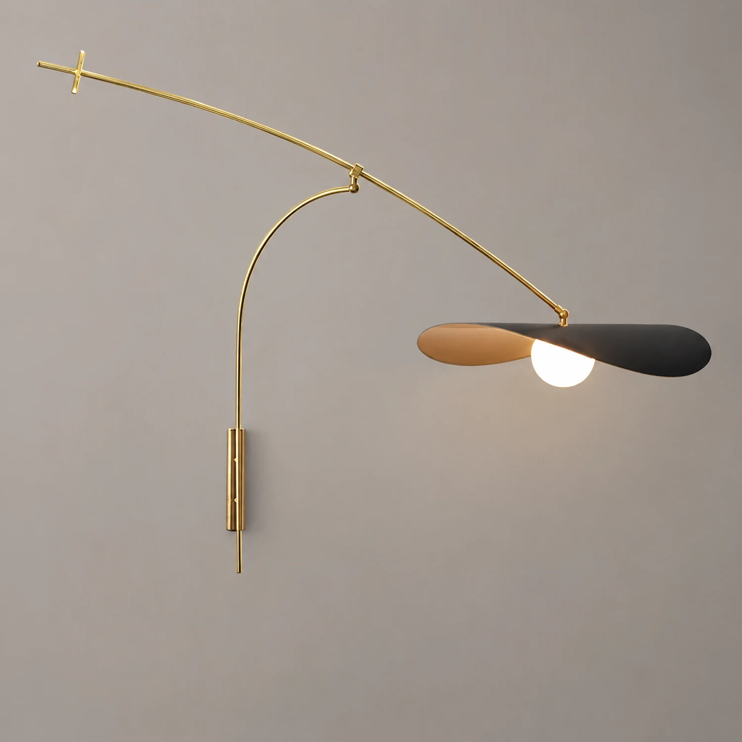 Carins Arc Wall Lamp, Metal/Glass, Black/Gold, Bedroom - Lumpaz