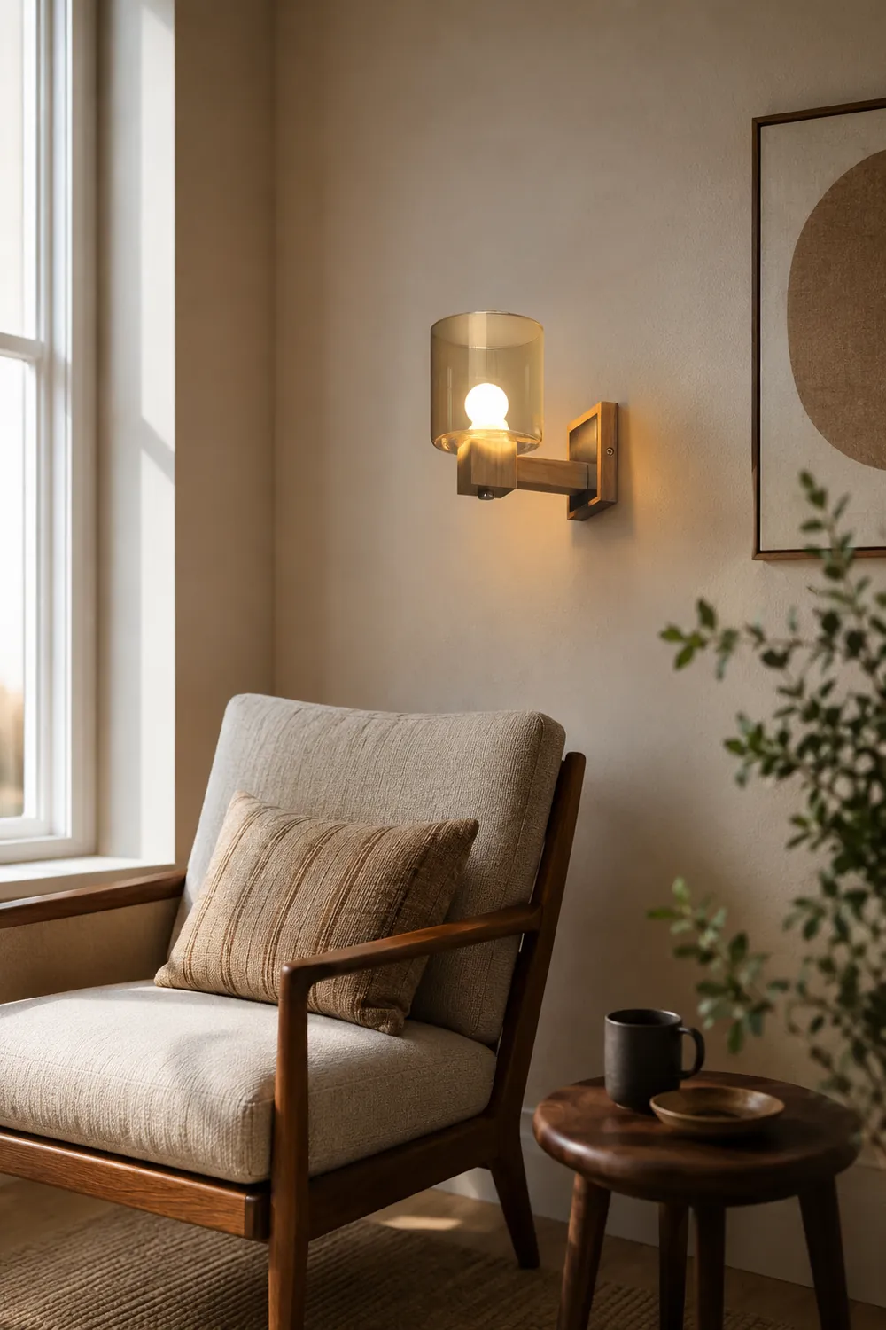 Eryn Vintage Cylindrical Mini Wall Lamp, Wood/Glass - Lumpaz