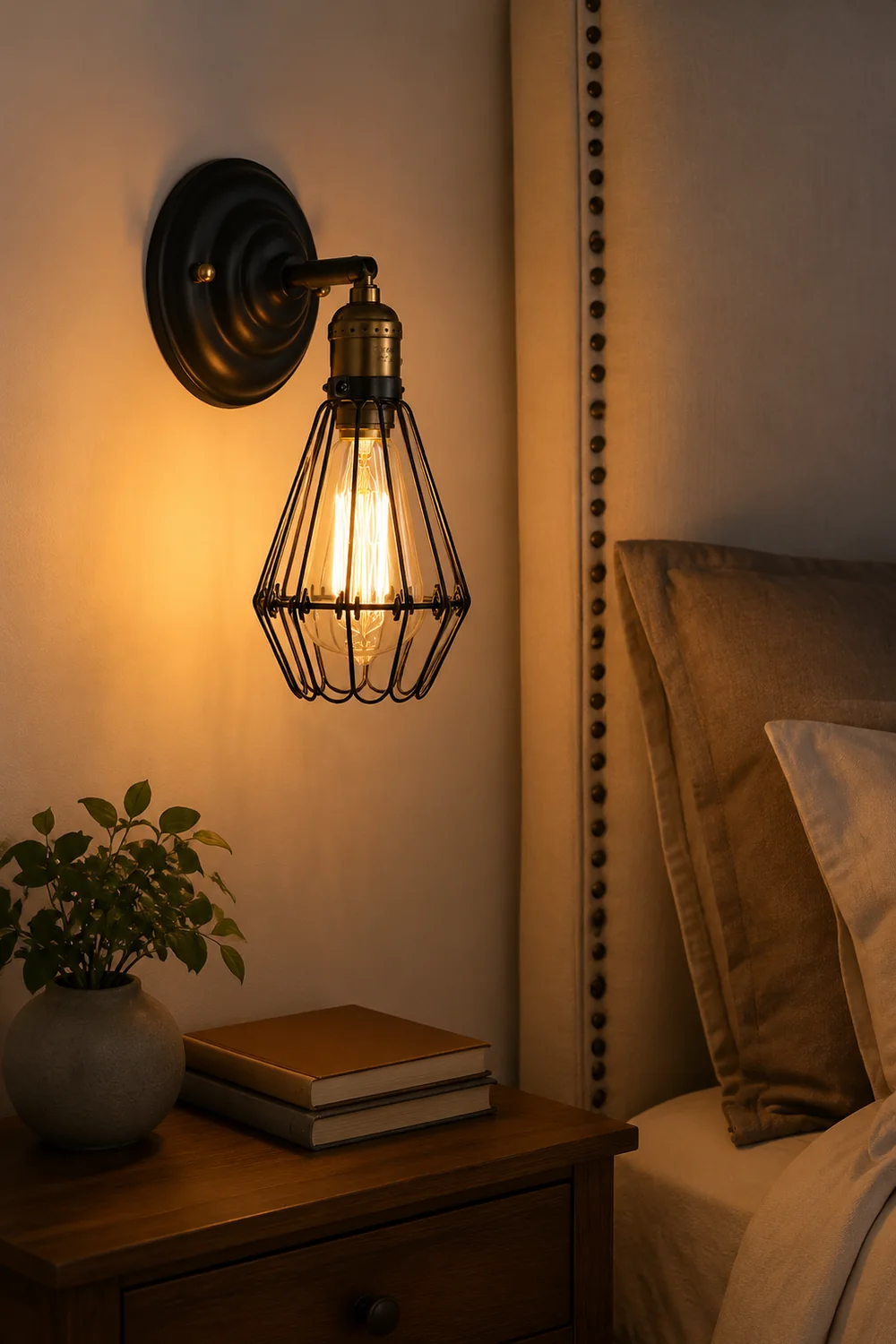 Alessio Industrial Lantern Shaped Metal Wall Lamp, Black/Rust - Lumpaz
