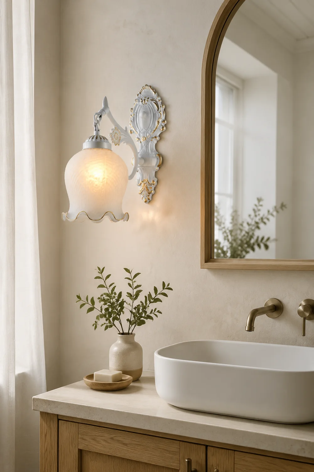 Félicie Vintage Flower shape Metal&Glass Modern Wall Lamp, White/Bronze - Lumpaz