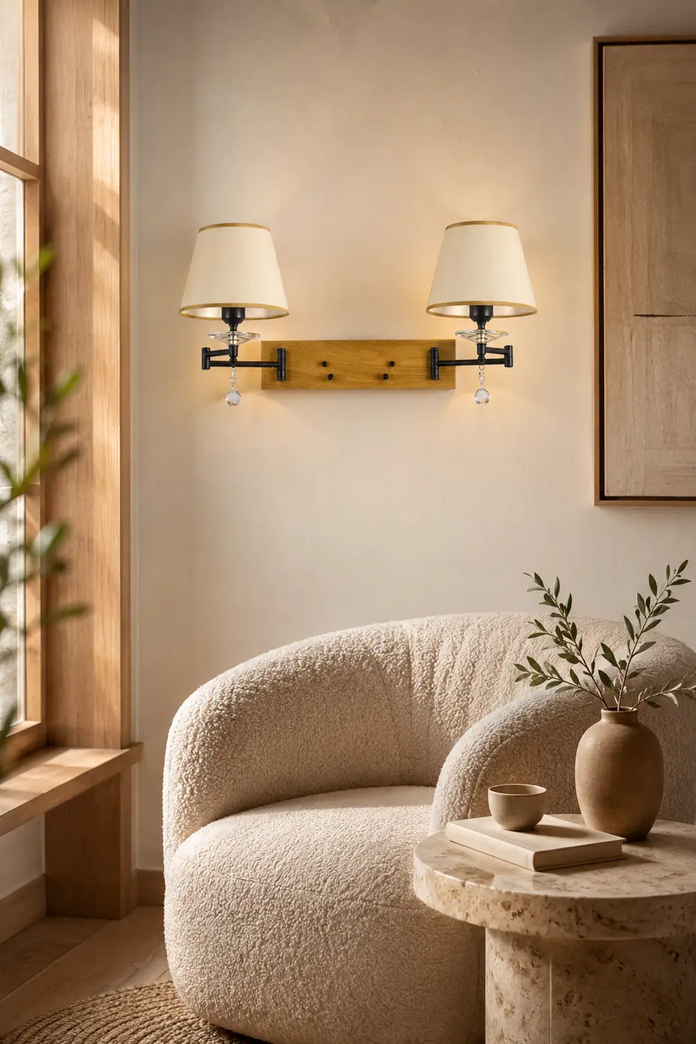 Carins Wall Lamp Dual Lamp Head Adjustable Fabric, 3-Color, Bedroom - Lumpaz