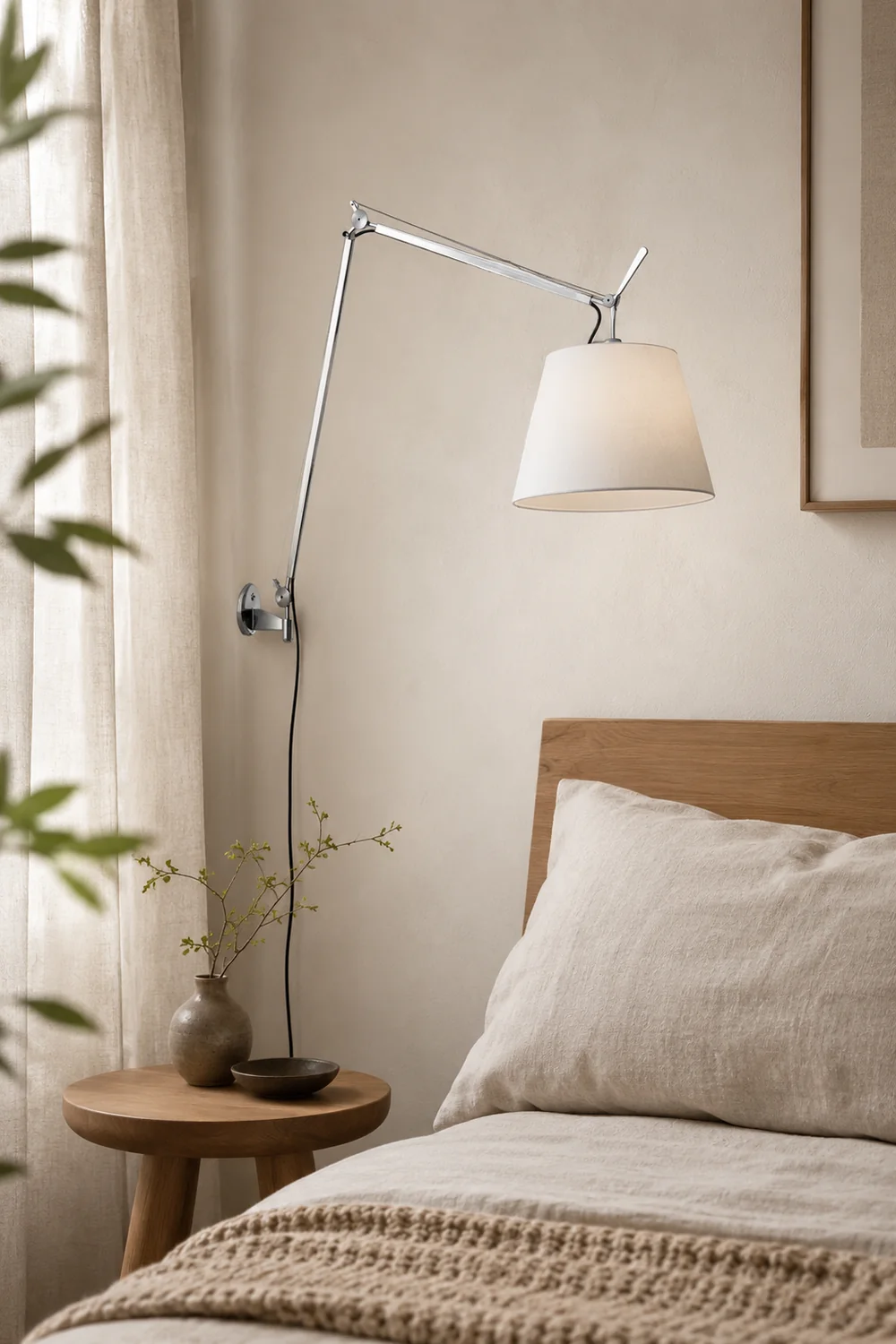 Brady Wall Lamp Dome Modern, Metal/Fabric Adjustable, Silver, Living Room - Lumpaz