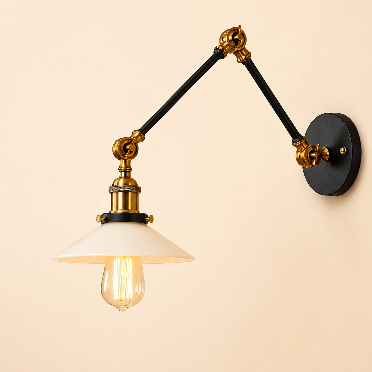 Alessio Wall Lamp Retro Saucer Lampshade Metal Adjustable 2 Color, Bedroom - Lumpaz