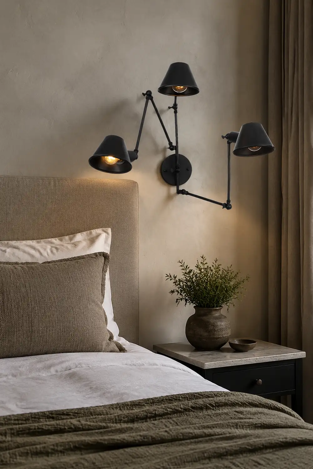 Brady Vintage Adjustable Metal Wall Lamp, Black/Rust, Bedroom - Lumpaz