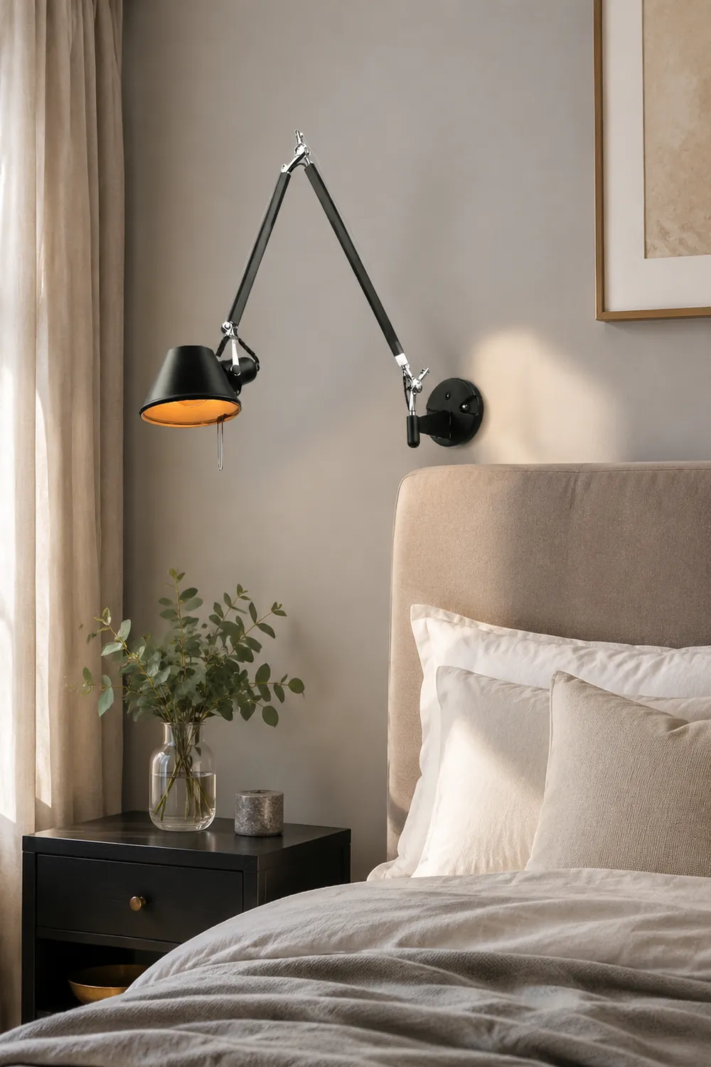 Brady Modern Simple Adjustable Wall Lamp, Black/Chrome, Bedroom - Lumpaz