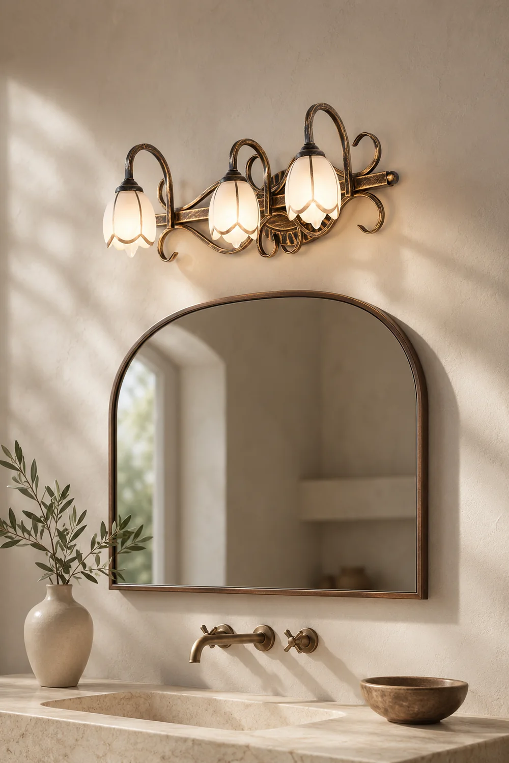 Félicie Antique Brass Flower Mirror Front Vanity Wall Lamp - Lumpaz