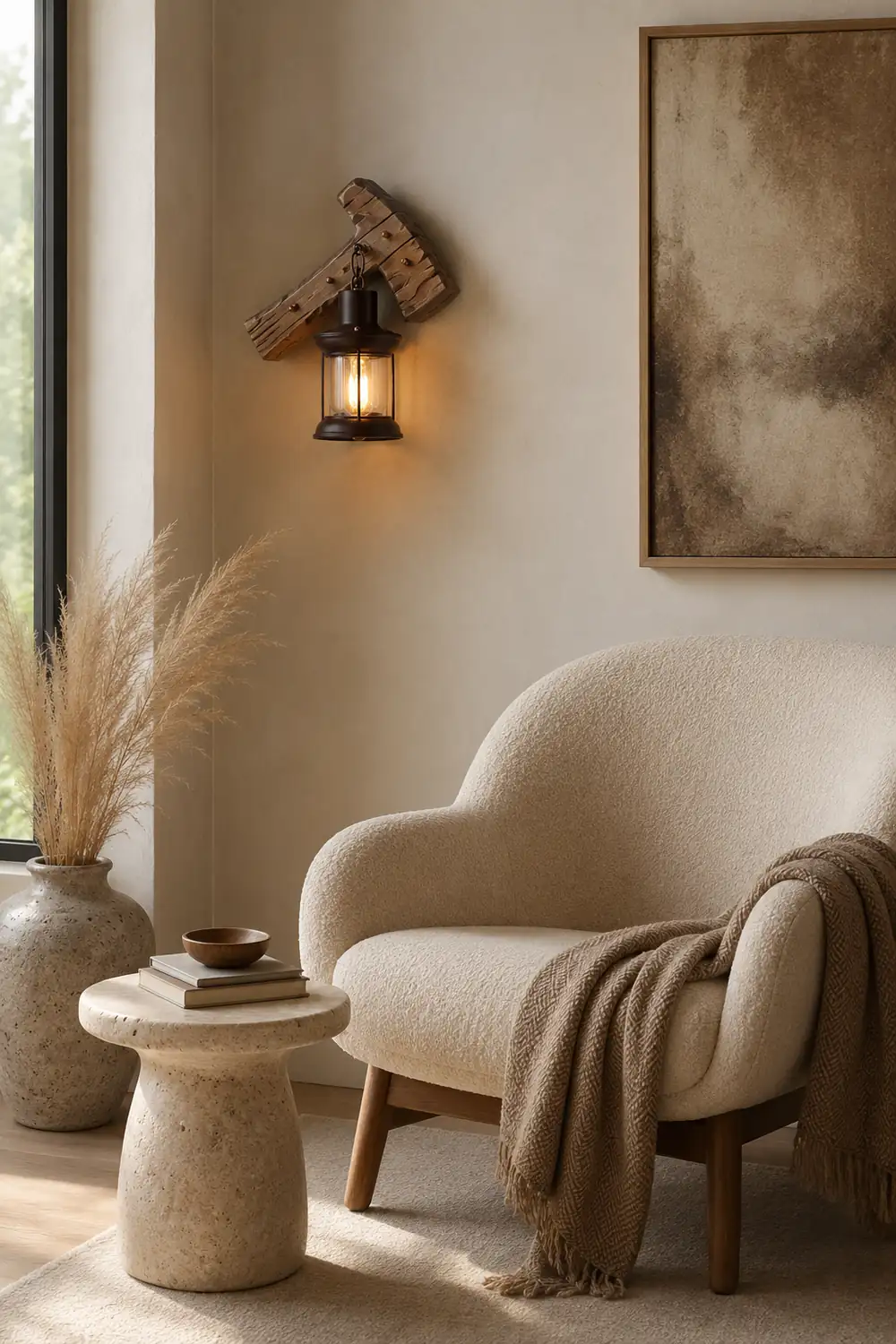 Austin Wall Lamp Hammer Shape Vintage, Wood/Metal, Living Room - Lumpaz