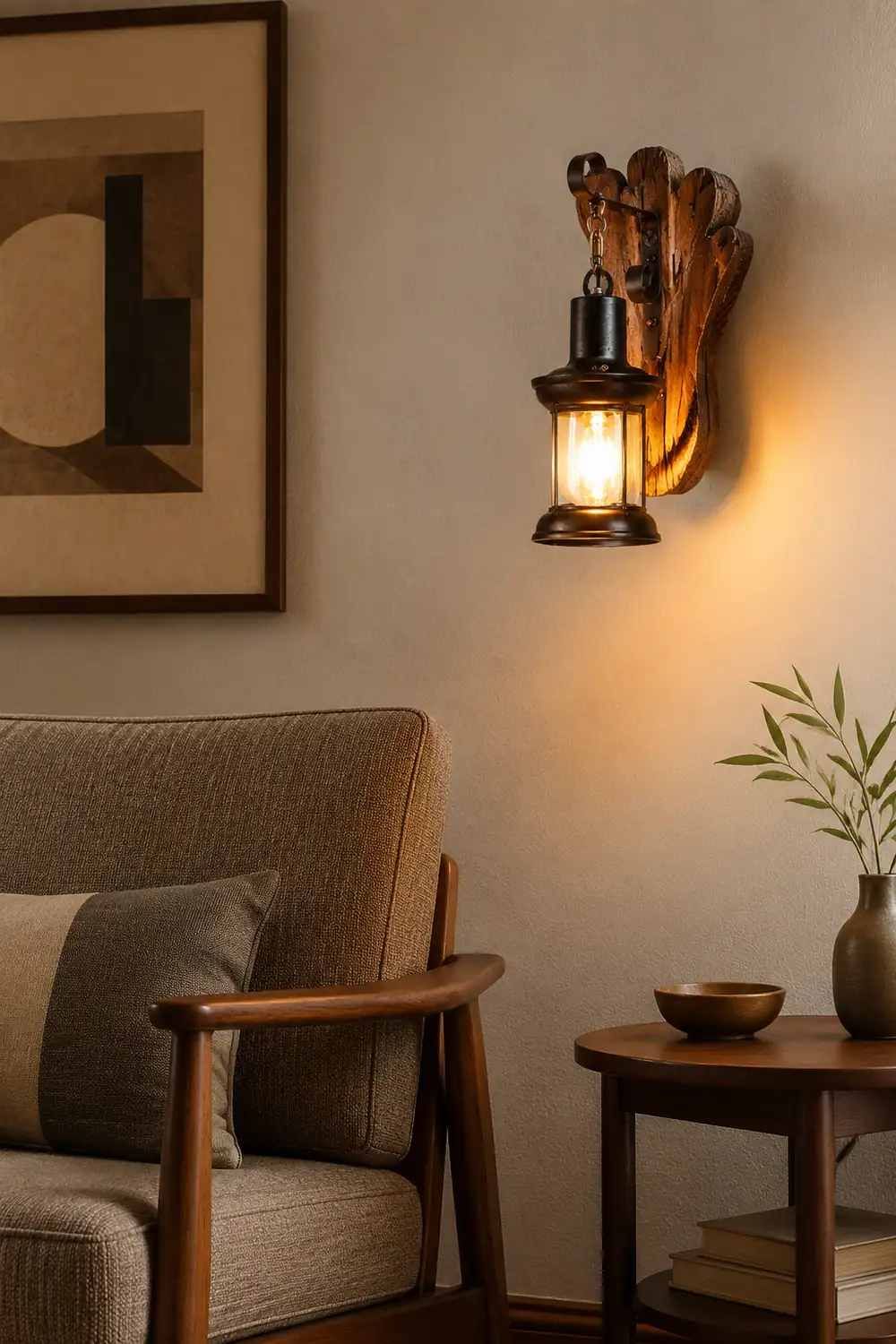Austin Wall Lamp Foot Shape Vintage, Wood/Metal, Dining Room - Lumpaz