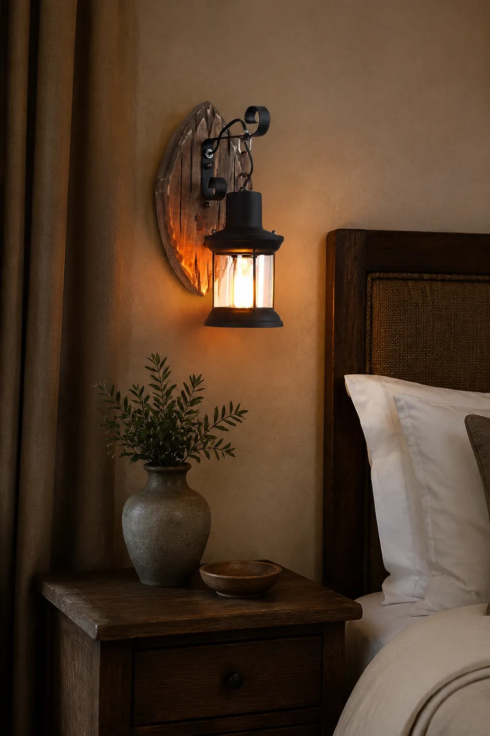 Austin Wall Lamp Leaf Shape Vintage, Wood/Metal, Bedroom - Lumpaz