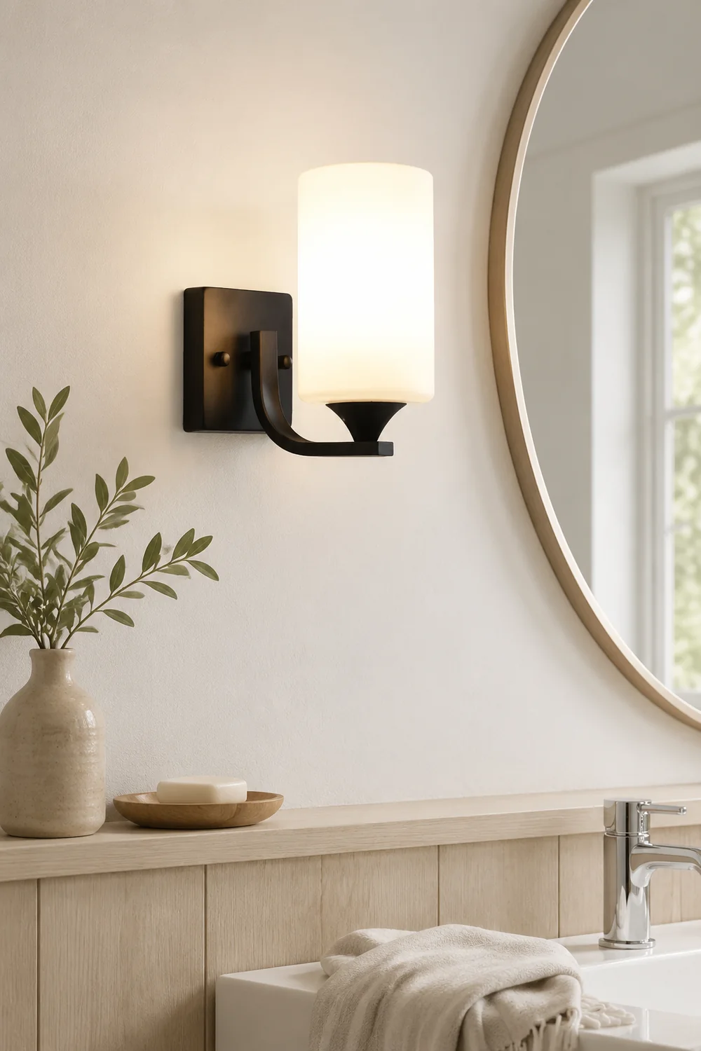 Eryn Modern Cylinder Metal Vanity Wall Lamp, Black/Chrome - Lumpaz