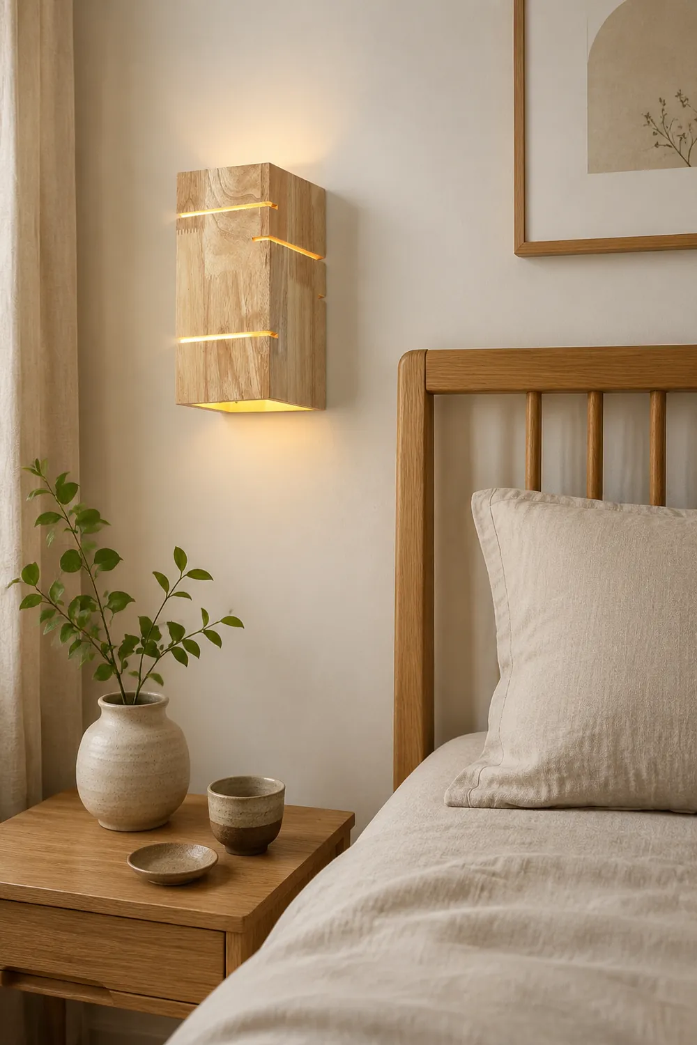 Ozawa Wall Lamp Rectangular Minimalist, Mounted Bedside, Wood, Bedroom - Lumpaz