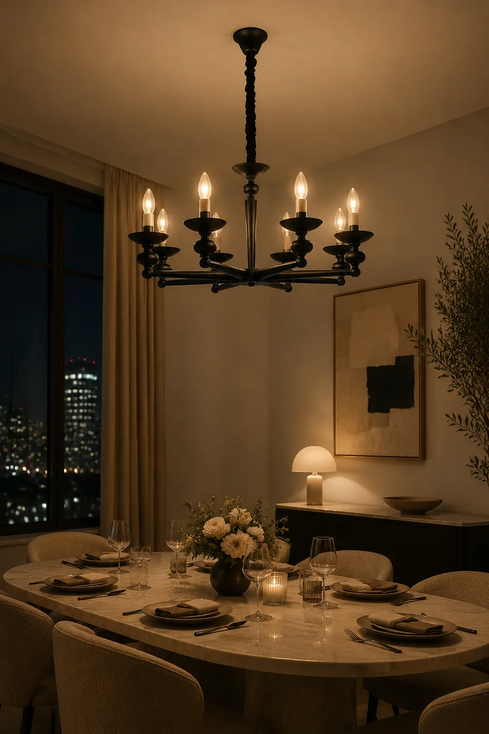 Alessio Retro Candle Wall Lamp/Black Chandelier for Living Room, Dining Room - Lumpaz