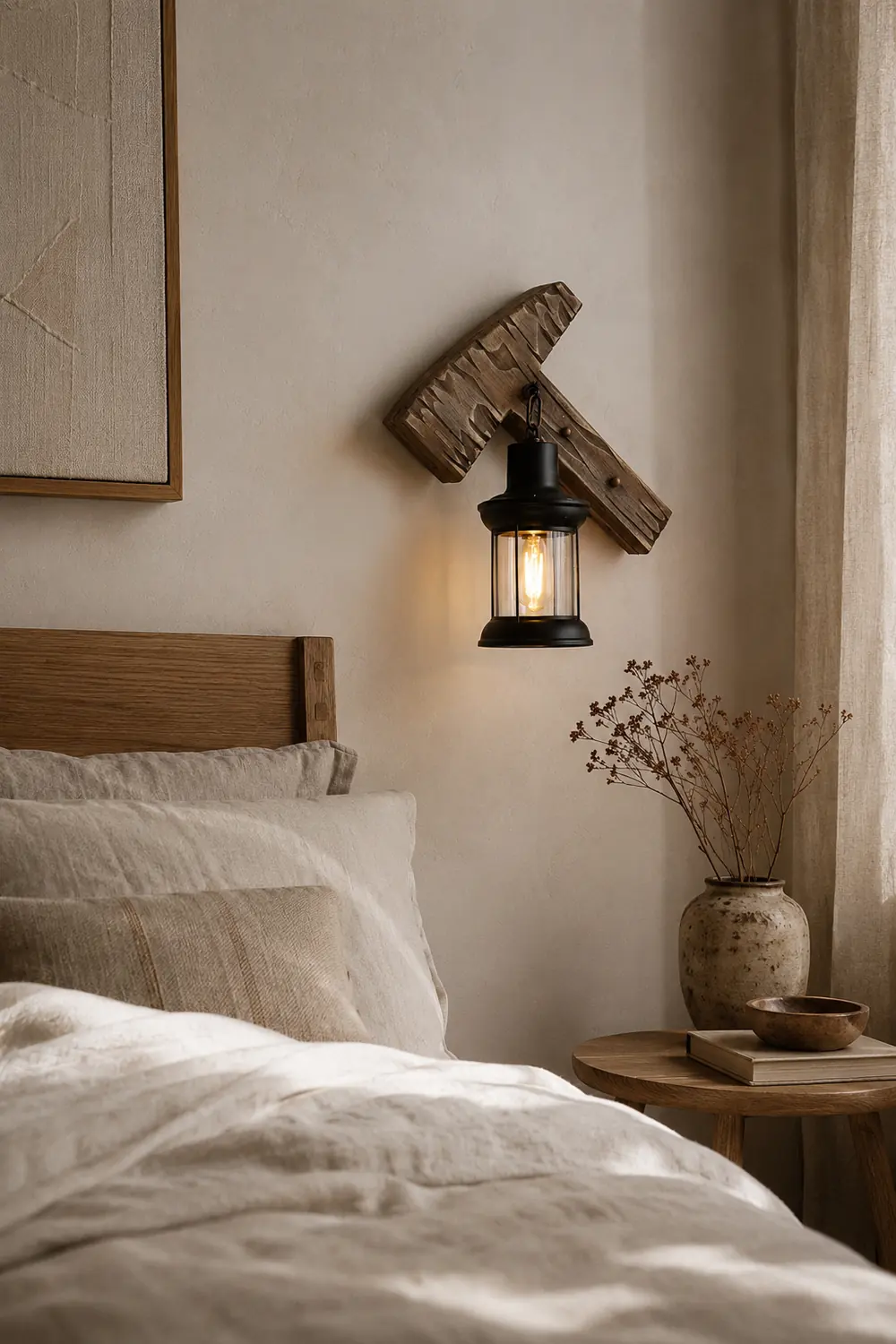 Austin Wall Lamp Hammer Shape Vintage, Wood/Metal, Bedroom - Lumpaz