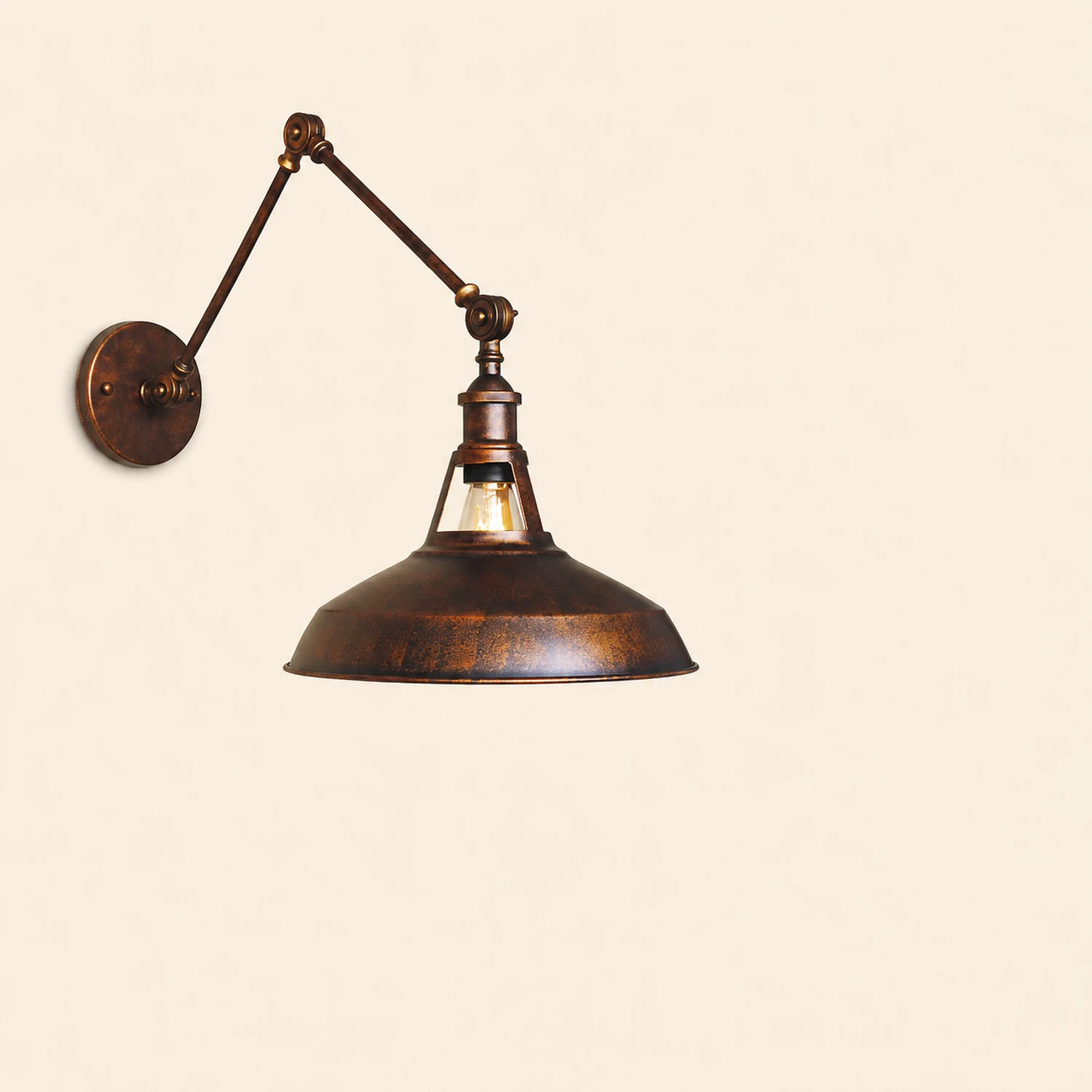Brady Wall Lamp Dome Modern, Metal Adjustable, Black/Rust, Bedroom - Lumpaz