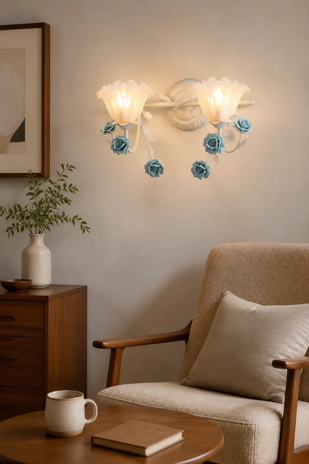 Félicie Vintage Flower Metal Wall Mounted Lamps, Blue/Pink - Lumpaz