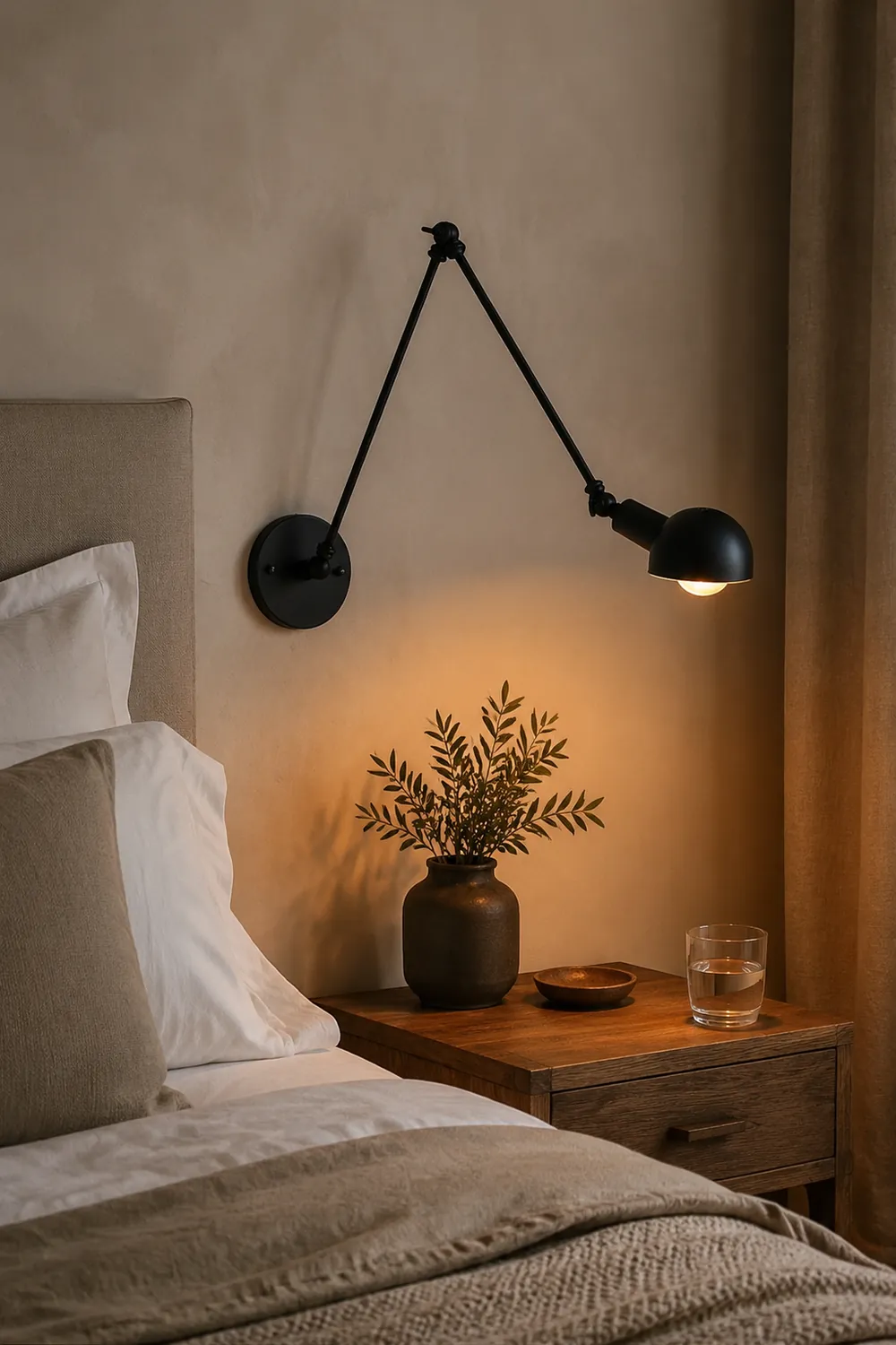 Brady Minimalist Adjustable Wall Lamp, Metal, Black, Bedroom - Lumpaz
