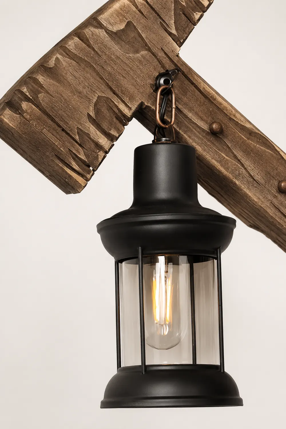 Austin Wall Lamp Hammer Shape Vintage, Wood/Metal, Bedroom - Lumpaz