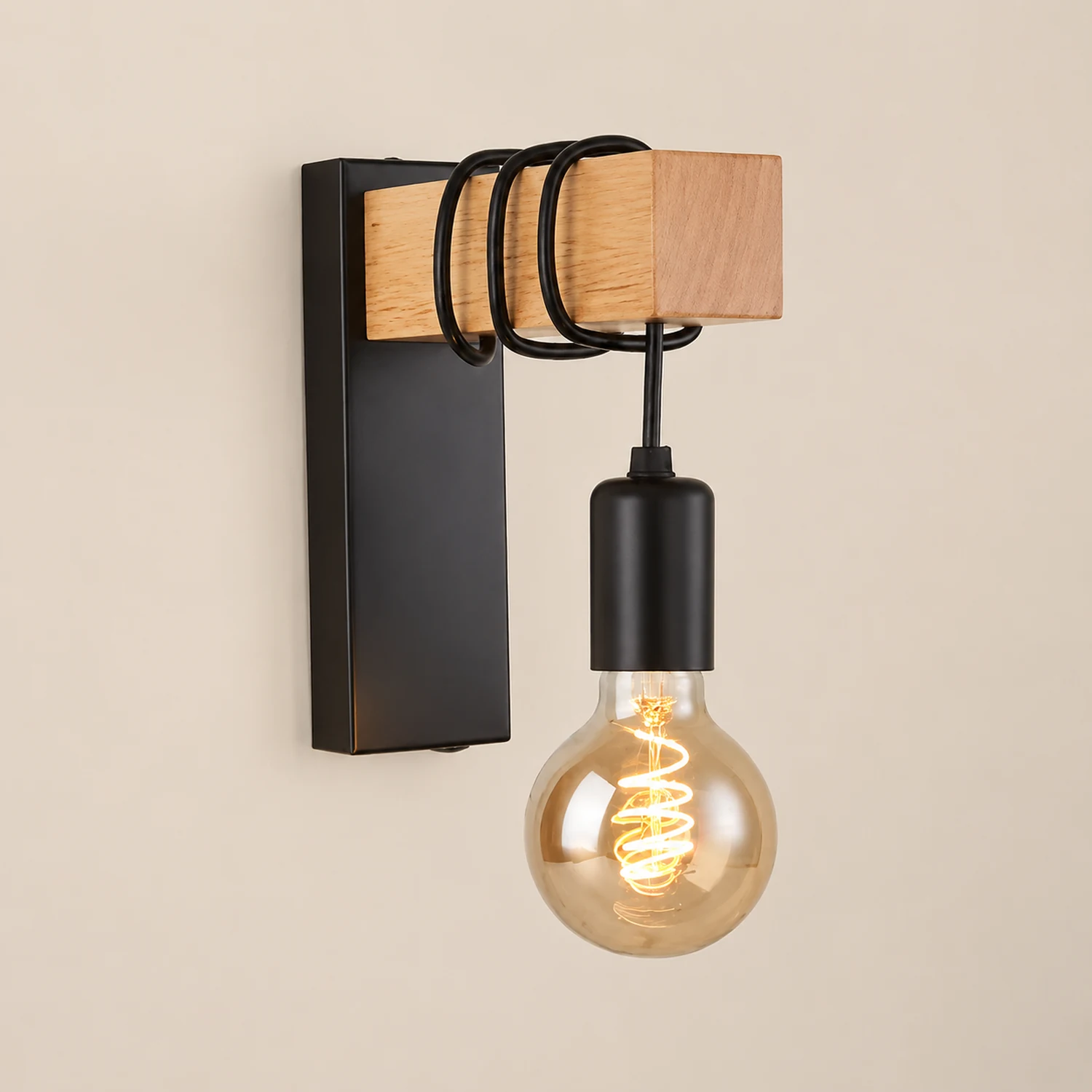 Alessio Wall Lamp Bulb Industrial, Metal, Black/White, Living Room - Lumpaz