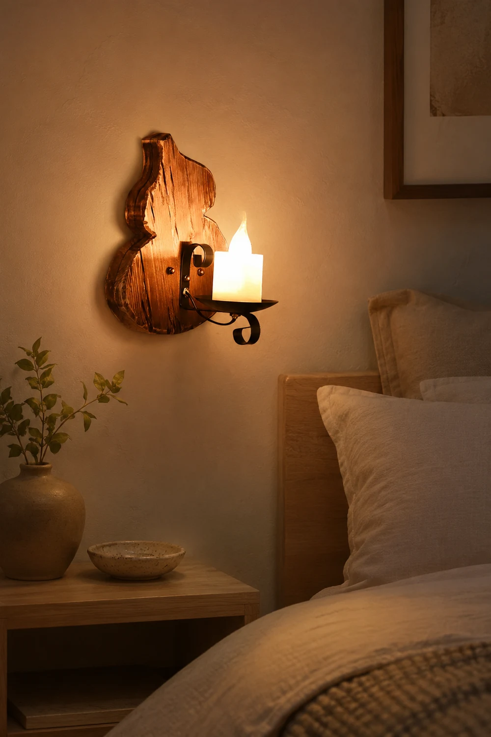 Austin Wall Lamp Cucurbits/Candle Vintage, Wood/Metal, Dining Room - Lumpaz