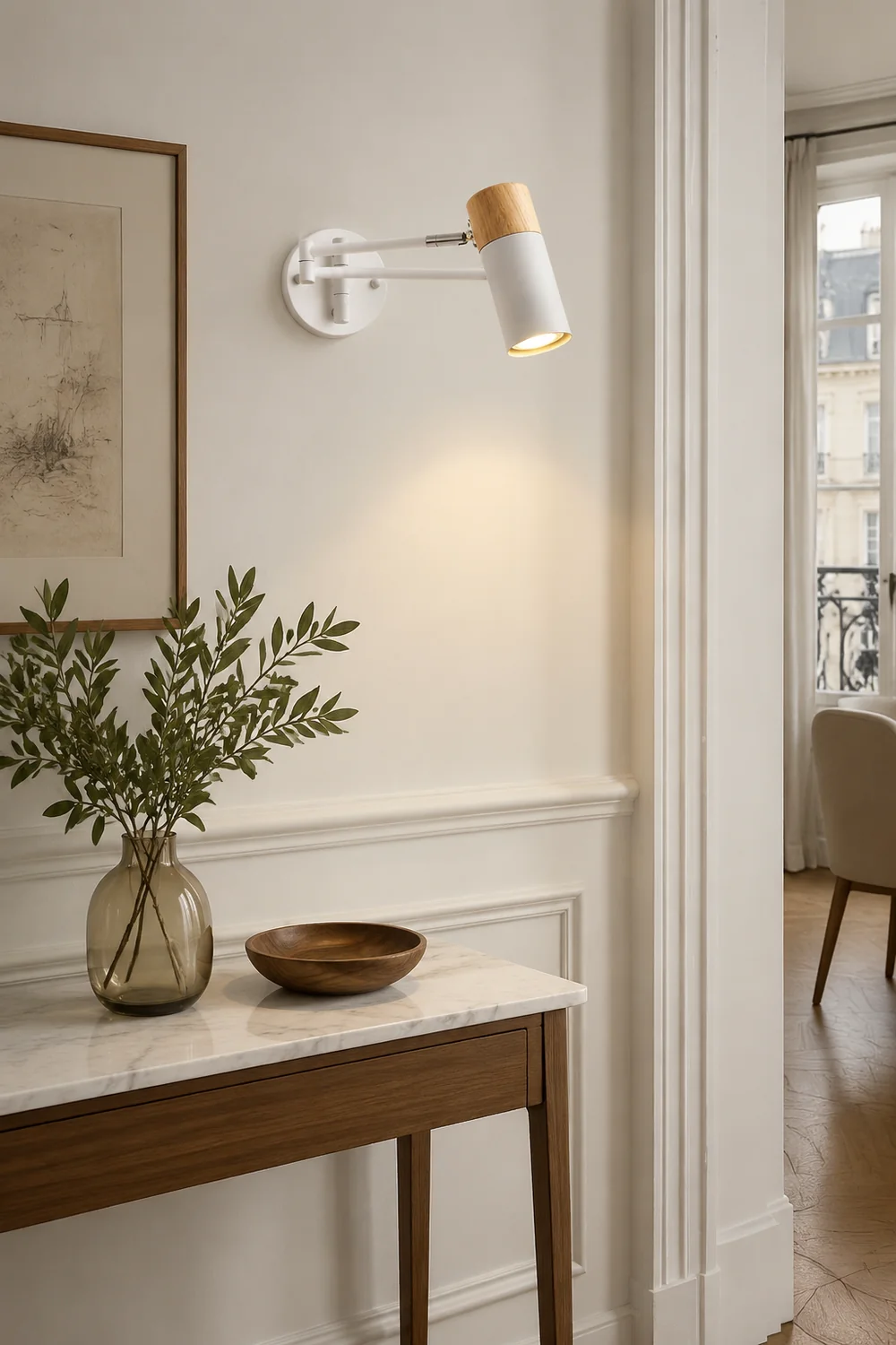 Ozawa Nordic Can Shaped Adjustable Wall Lamp, Metal/Wood, White - Lumpaz