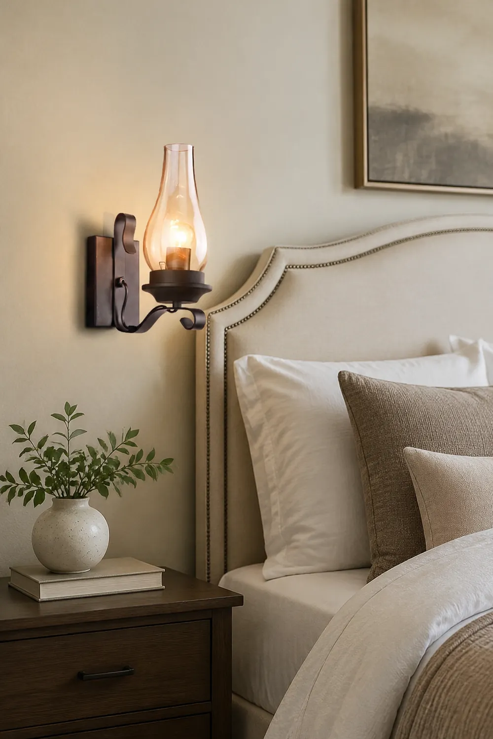 Alessio Vintage Candle Wood Metal Wall Lamp - Lumpaz