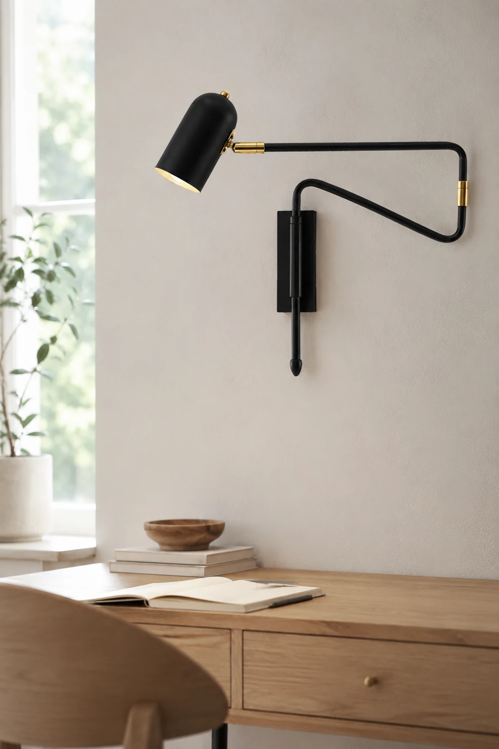 Freja Wall Lamp Modern, Metal Adjustable, Black/Gold, Study - Lumpaz