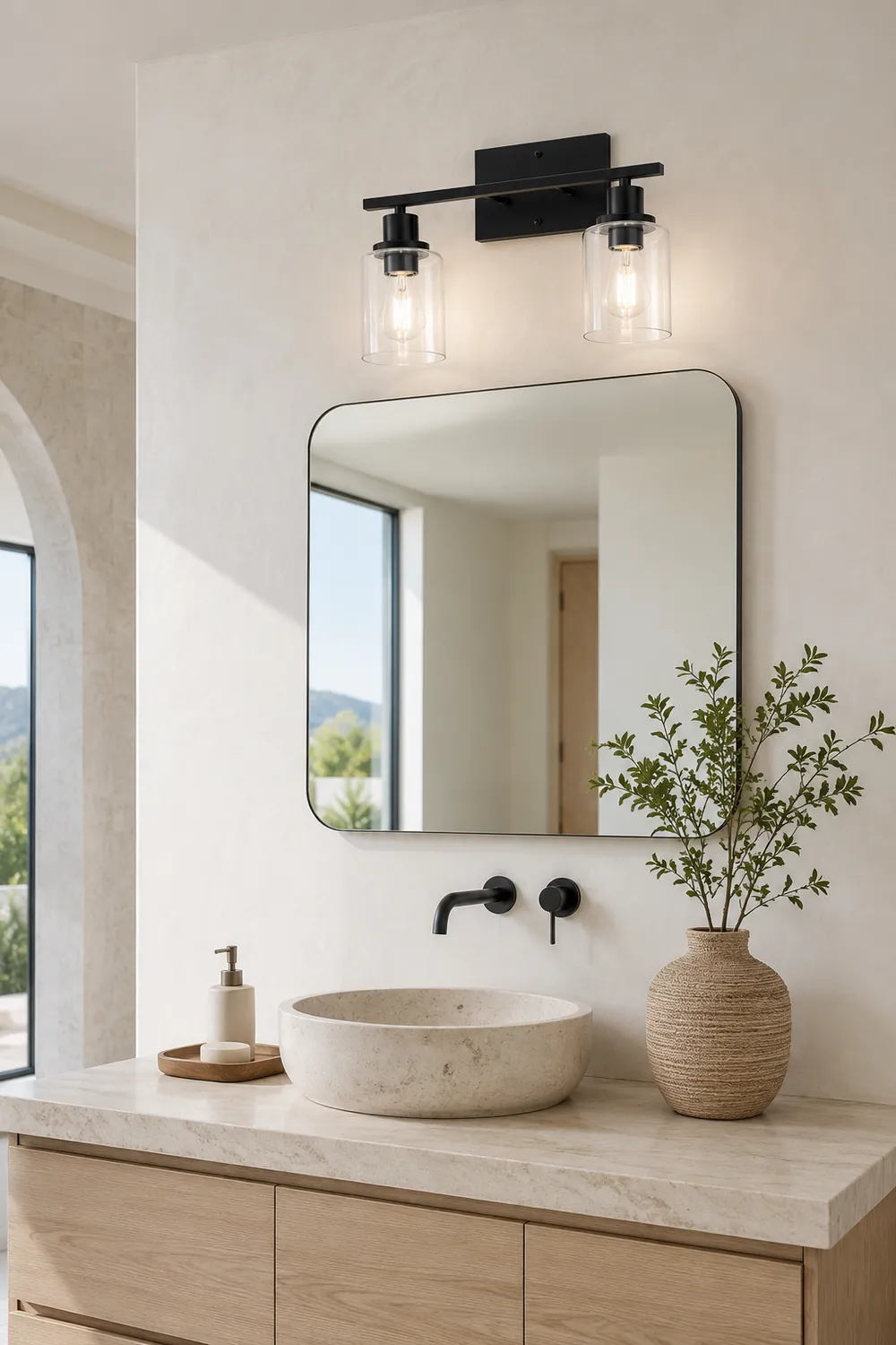 Alessio Modern Mirror Front Black Vanity Wall Lamp, Metal/Glass - Lumpaz
