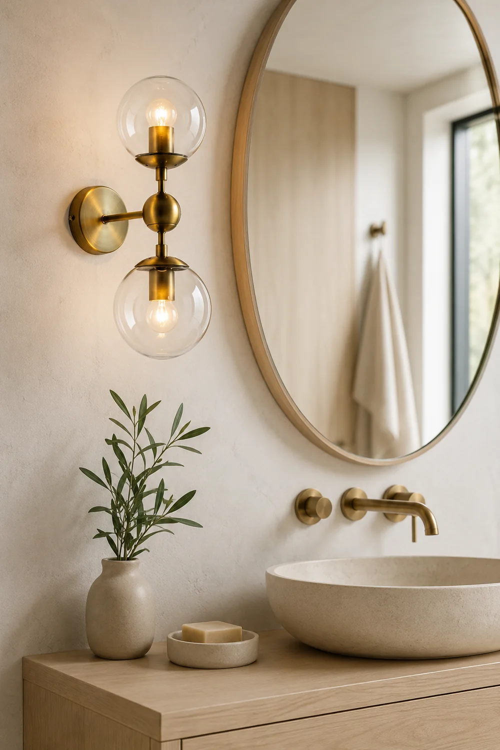 Valentina Globe Glass Vanity Wall Light, Black/Gold, Bedroom - Lumpaz