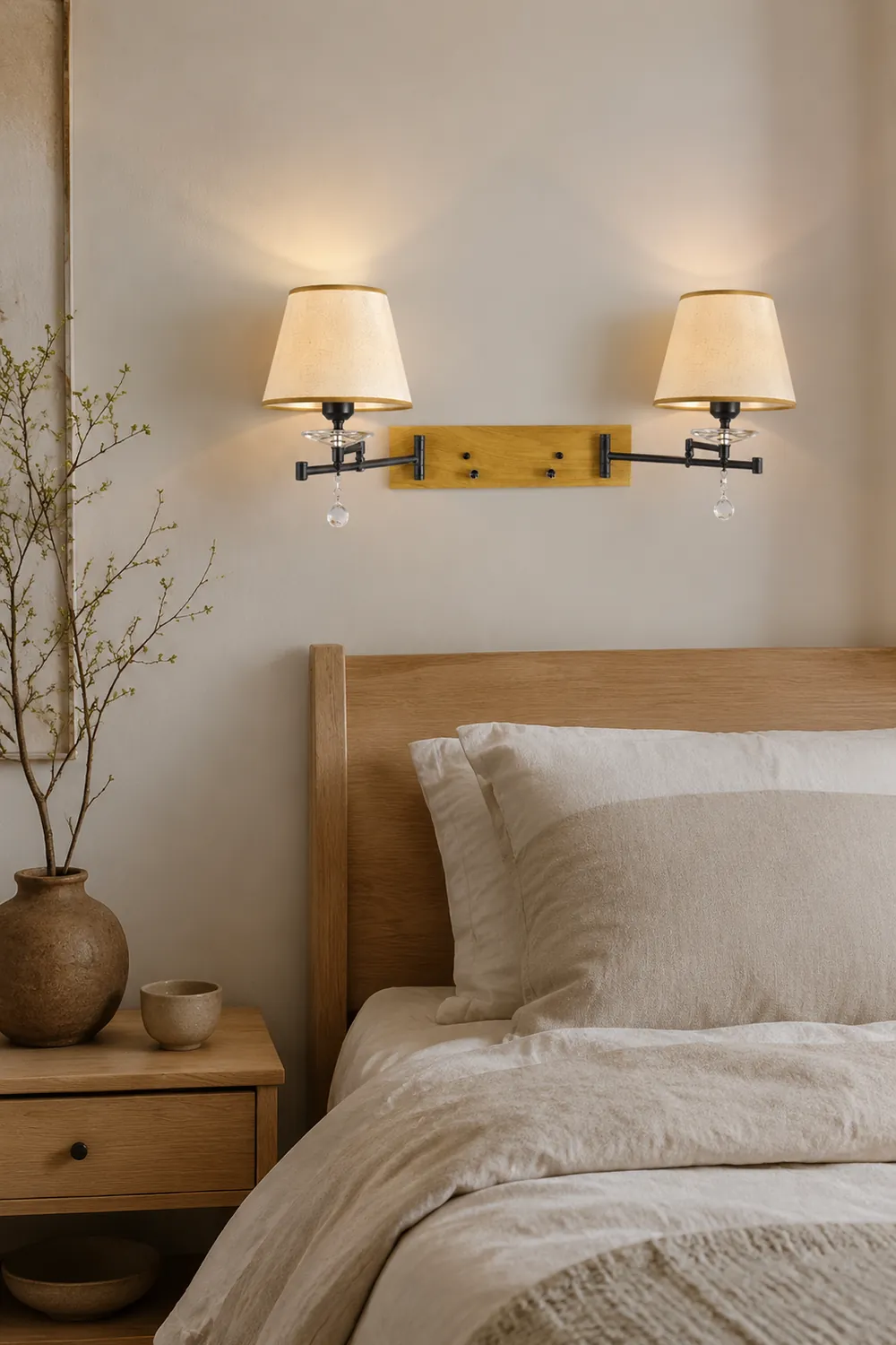 Carins Wall Lamp Dual Lamp Head Adjustable Fabric, 3-Color, Bedroom - Lumpaz