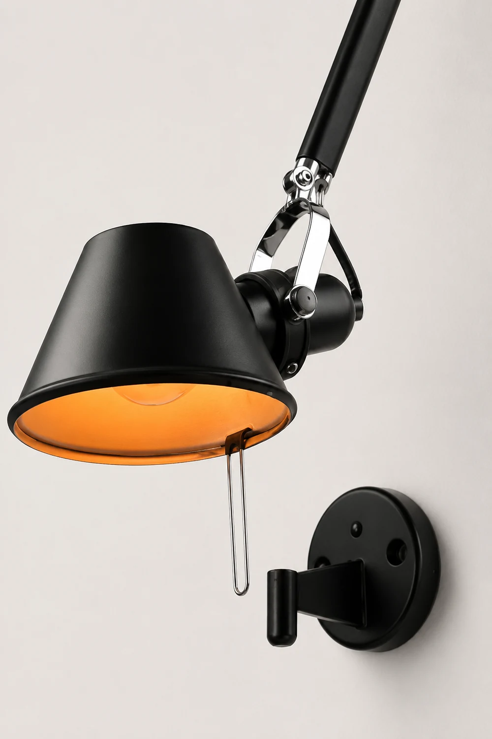 Brady Modern Simple Adjustable Wall Lamp, Black/Chrome, Bedroom - Lumpaz