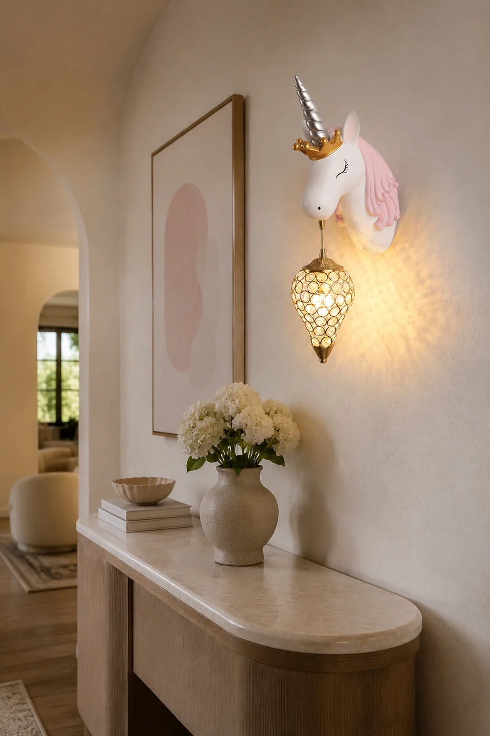 Minori Modern Unicorn/Strawberry Art Wall Lamp, Pink/Blue - Lumpaz