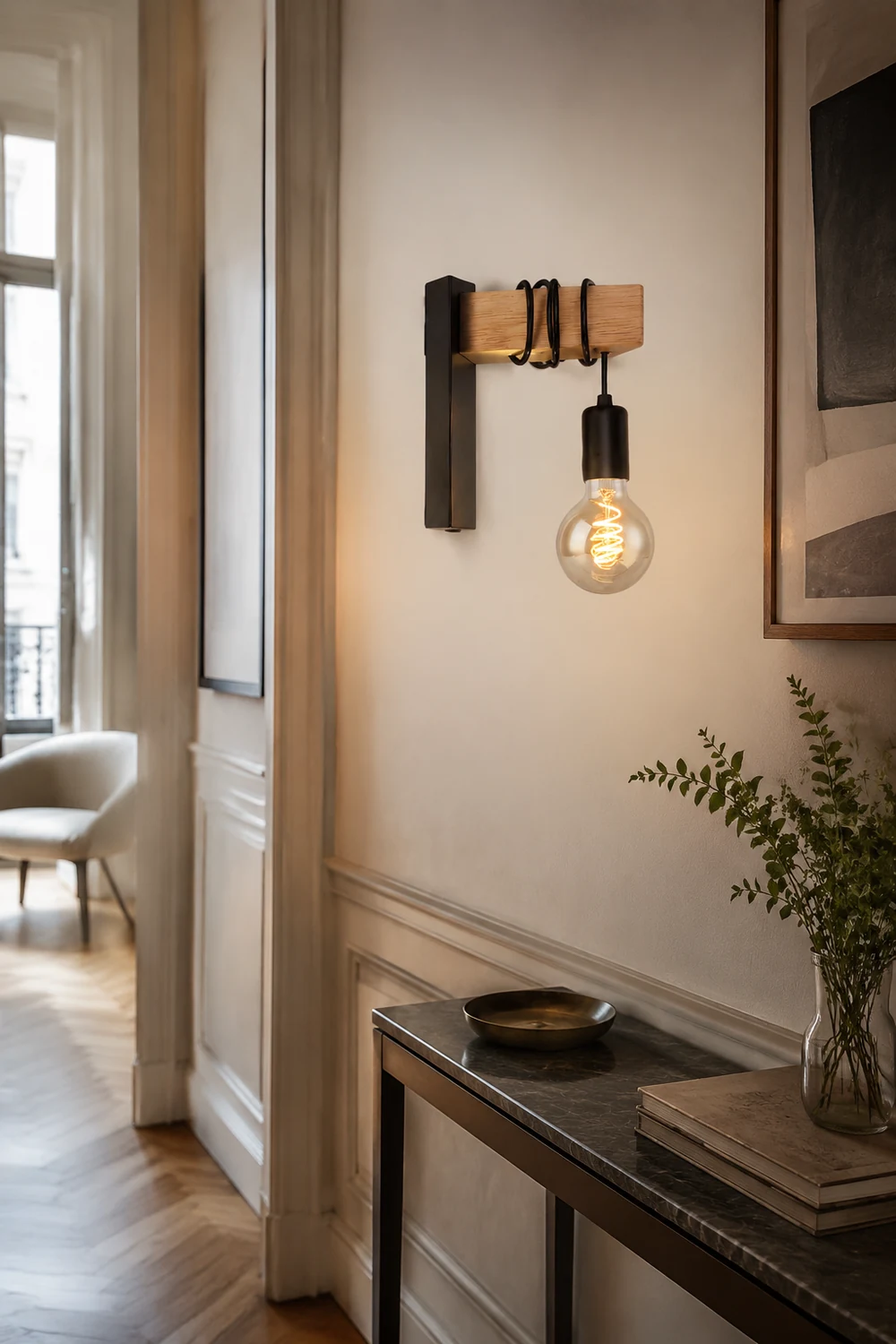 Alessio Wall Lamp Bulb Industrial, Metal, Black/White, Living Room - Lumpaz