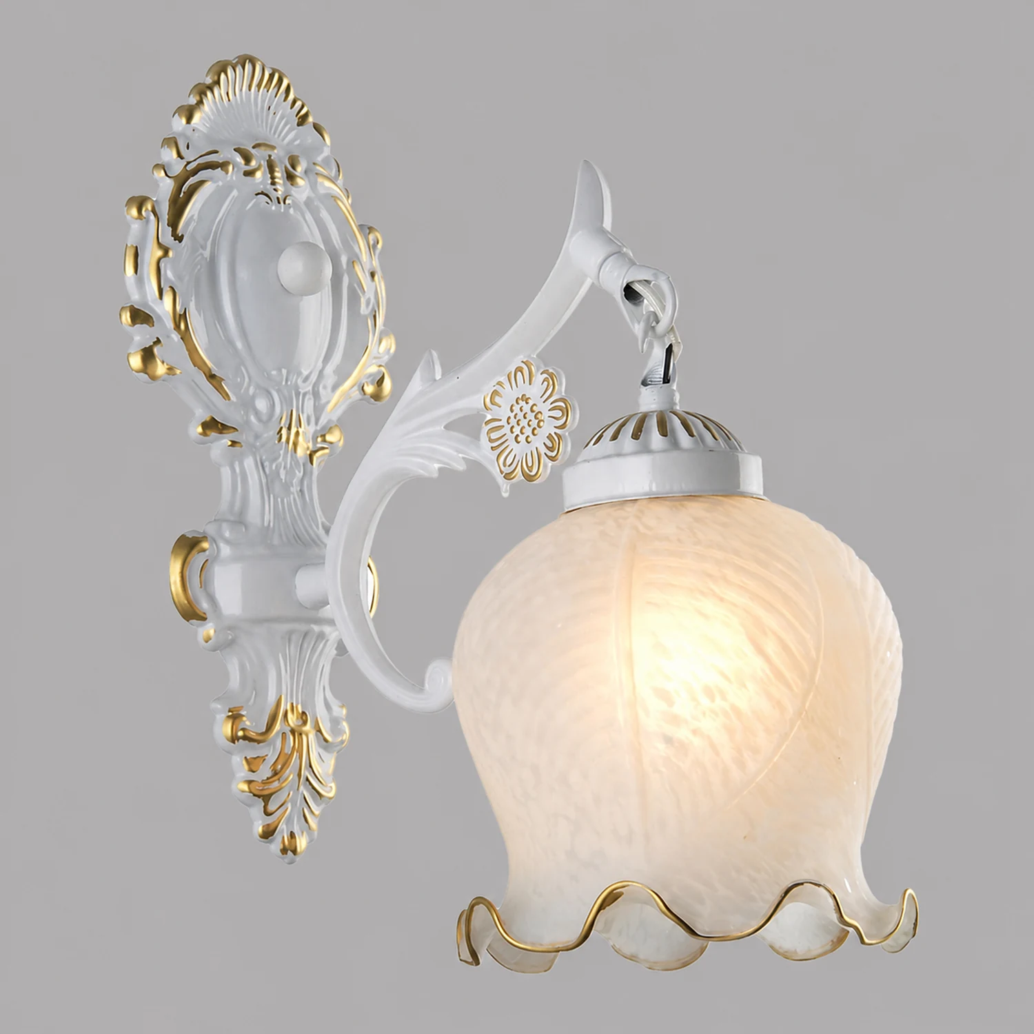 Félicie Vintage Flower shape Metal&Glass Modern Wall Lamp, White/Bronze - Lumpaz