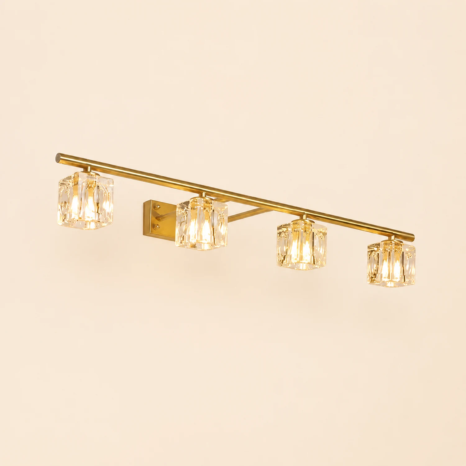 Kristy Wall Lamp Modern Mirror Front Vanity, Metal/Crystal, Gold, Bathroom - Lumpaz