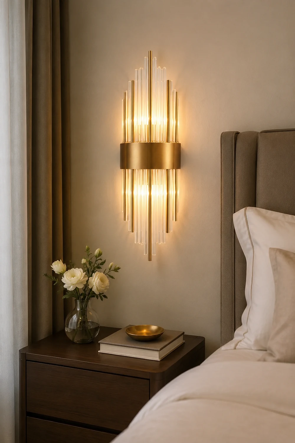 Kristy Luxury Gold Crystal Bedroom Bedside Wall Lamp - Lumpaz