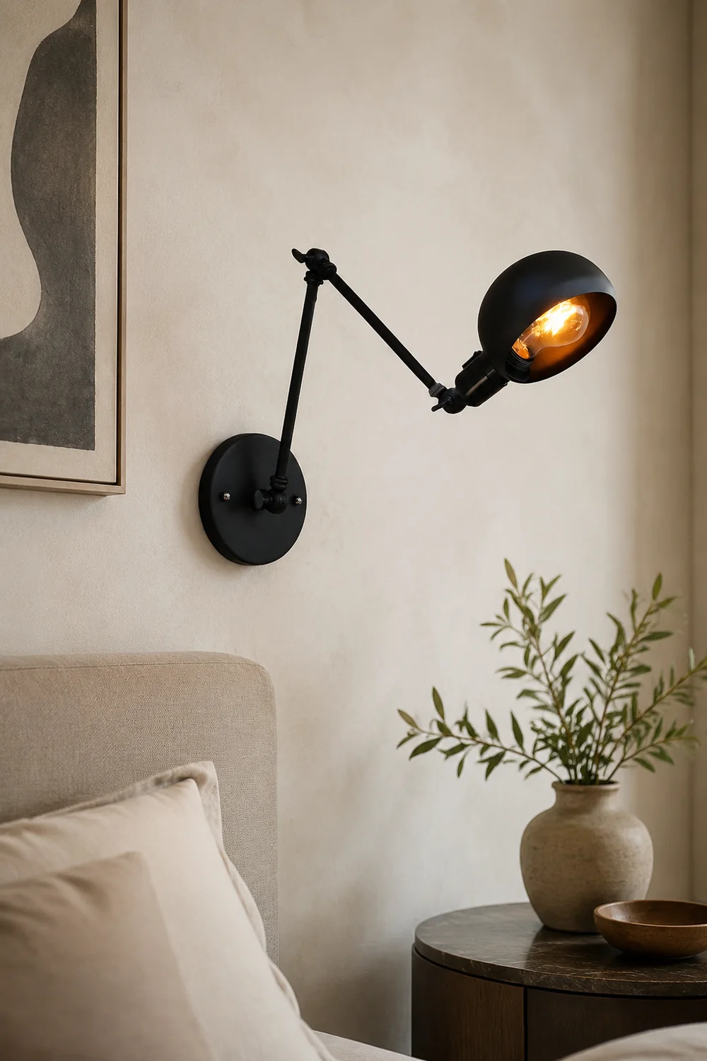 Brady Wall Lamp Dome Metal, Adjustable Black, 2 Size, Bedroom - Lumpaz