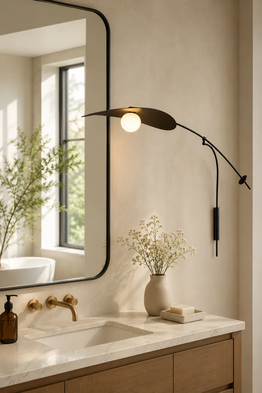 Carins Arc Wall Lamp, Metal/Glass, Black/Gold, Bedroom - Lumpaz