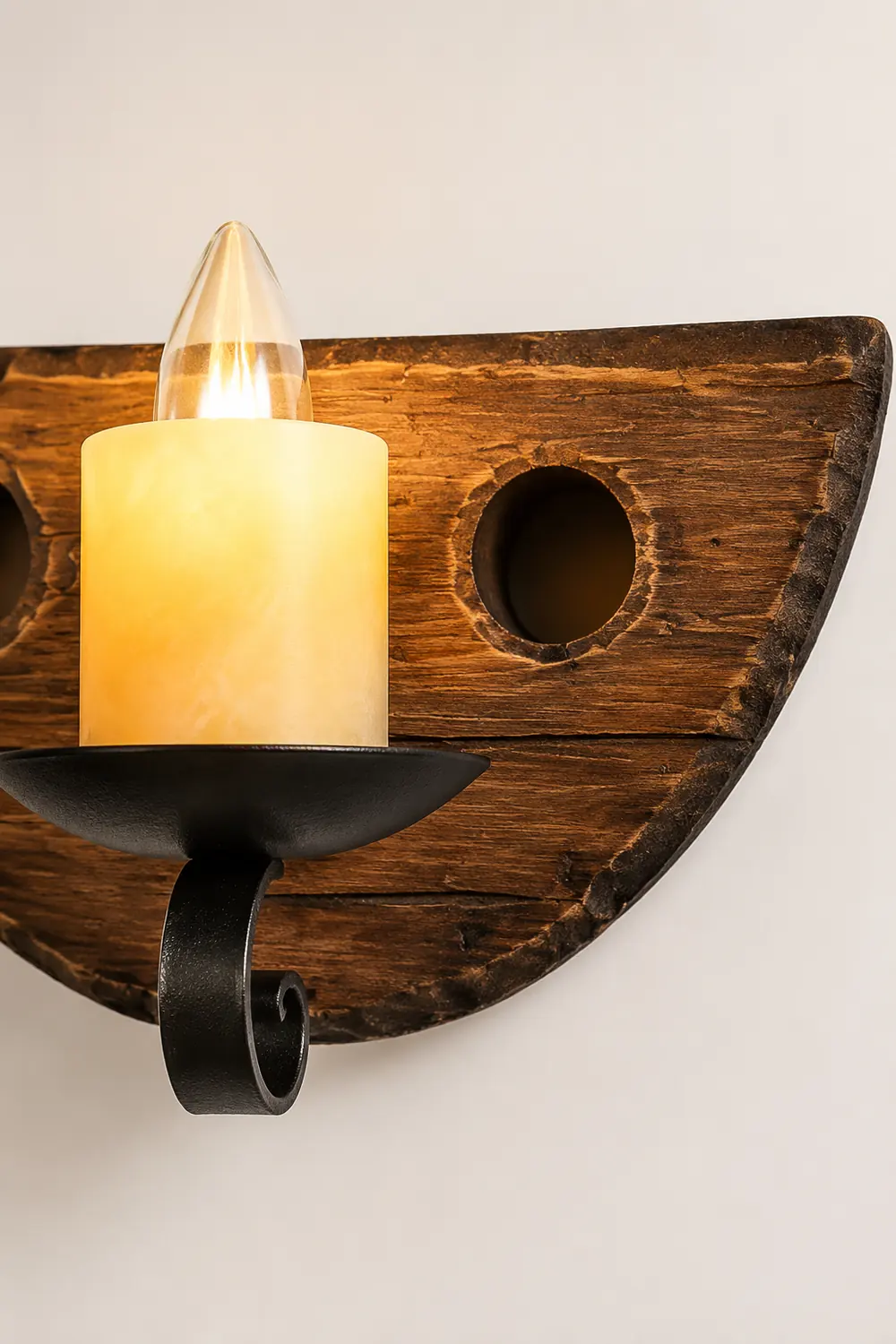 Austin Vintage Candle Semicircle Wall Lamp, Wood/Metal, Bedroom - Lumpaz