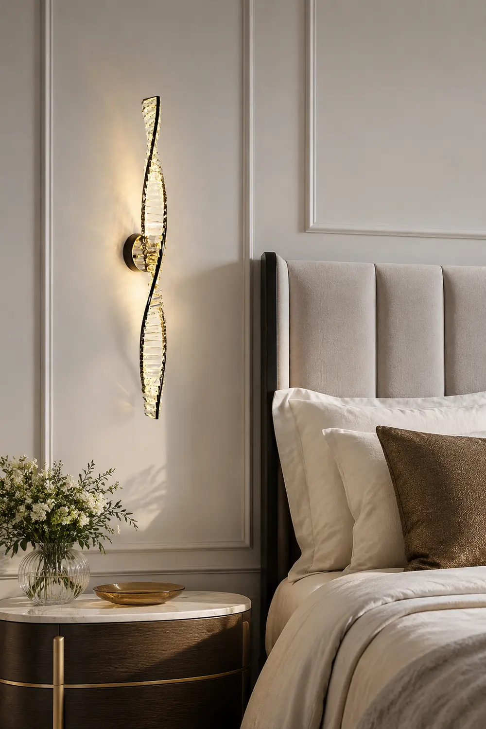 Kristy Vanity DNA Metal/Crystal Wall Lamp, Black/Gold - Lumpaz