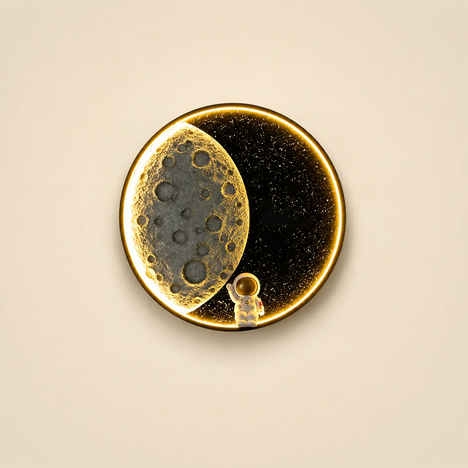 Elif Astronaut Round Moon Black Wall Lamp, Metal - Lumpaz