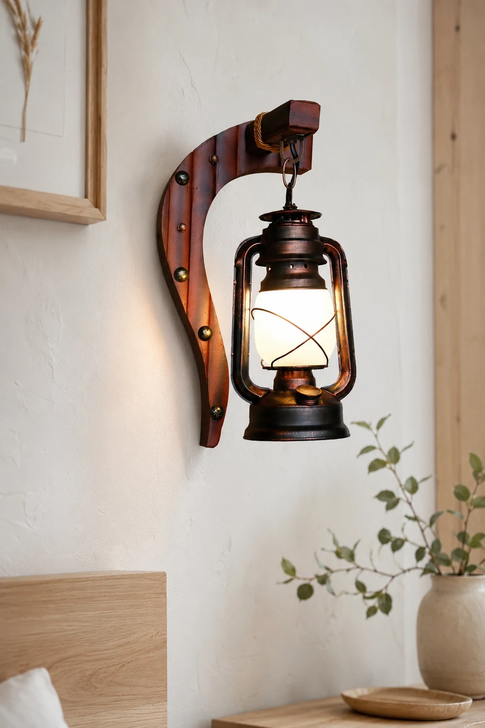 Austin Wall Lamp Minimalist Retro Arc Lampholder Wood Dark Brown, Bedroom - Lumpaz